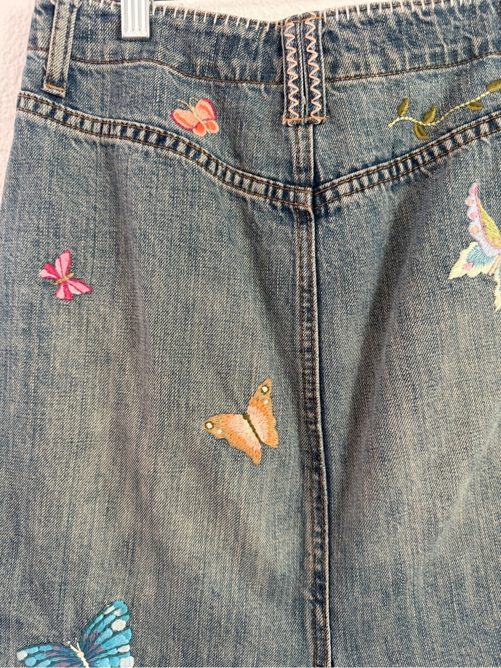 Vintage Y2K Gap Denim Skirt Size XS Embroidered Butterfly Boho Festival Fairy - Picture 7 of 10
